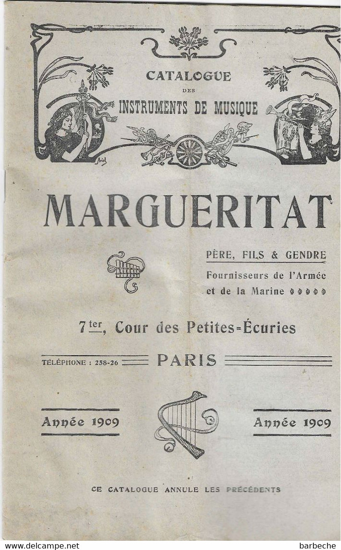 75,- PARIS - CATALOGUE DES INSTRUMENTS DE MUSIQUE  MARGUERITE Année 1909 - 1900 – 1949