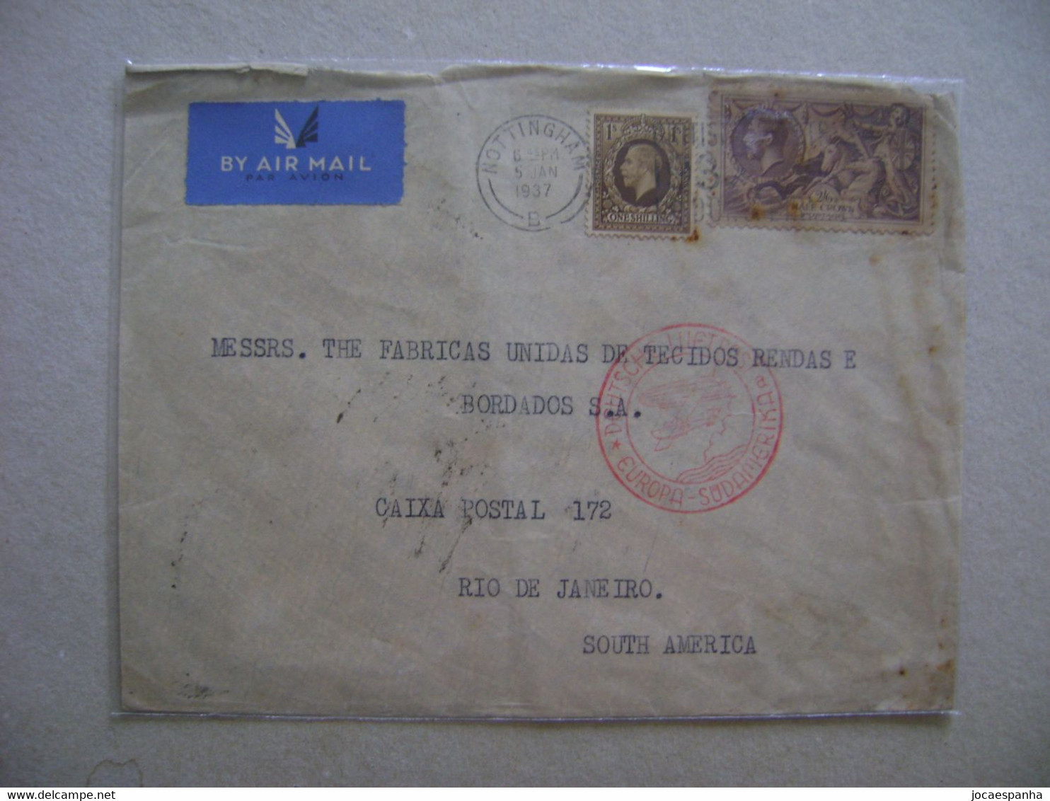 ENGLAND - LETTER SENT FROM NOTTINGHAM TO RIO DE JANEIRO (BRAZIL) IN 1937 IN THE STATE - Storia Postale