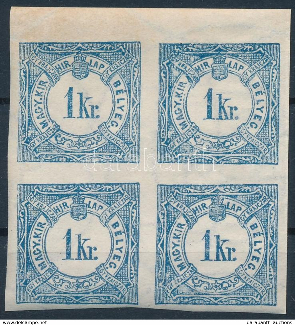 ** 1898 Hírlapilleték 1kr 4-es Tömbben Korona Vízjellel, Az összefüggések Ingen Ritkák! R! - Other & Unclassified