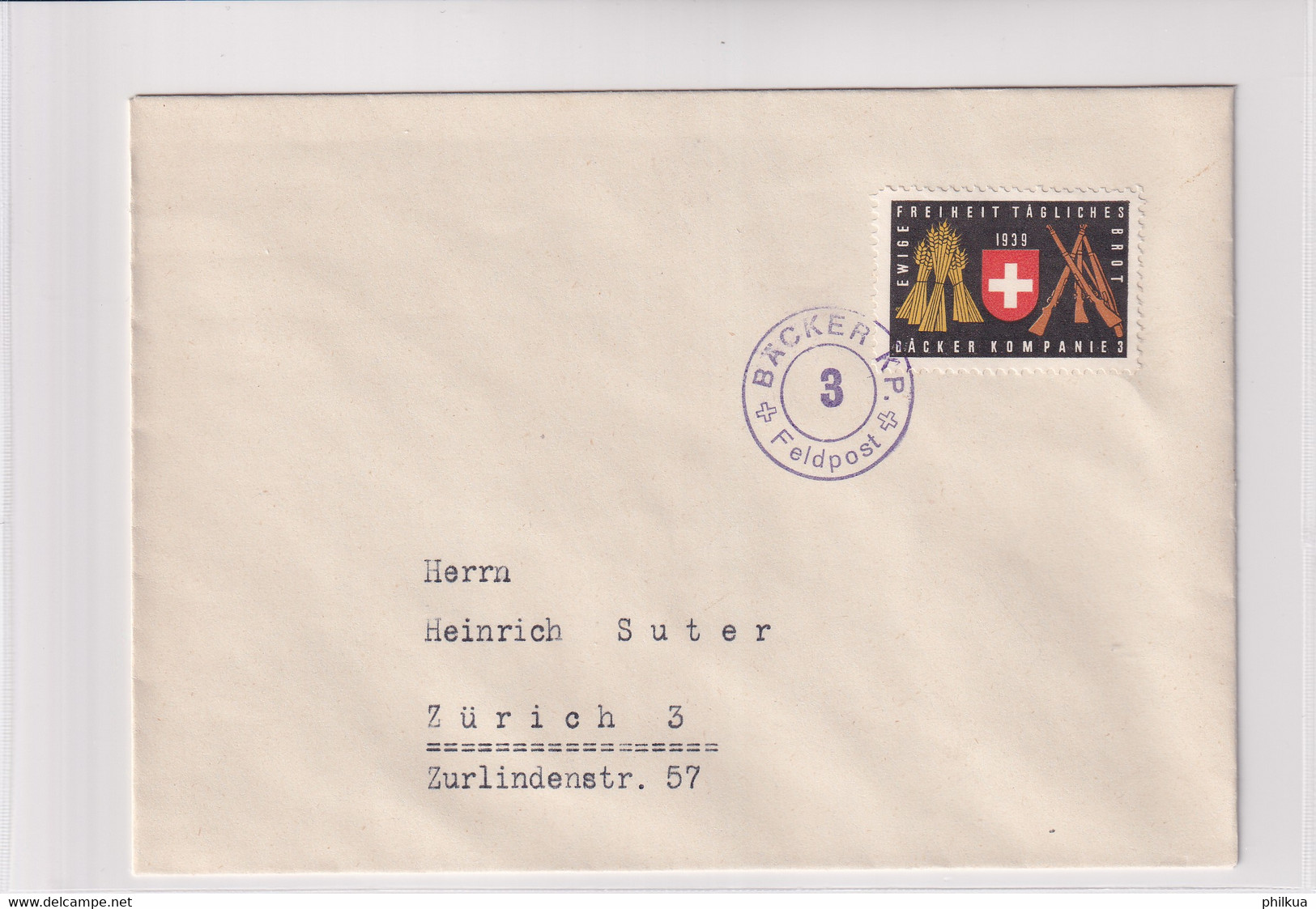 Schweiz Soldatenmarken - Bäcker 3 - Auf Brief Mit Truppen-/Einheitsstempel - Dokumente