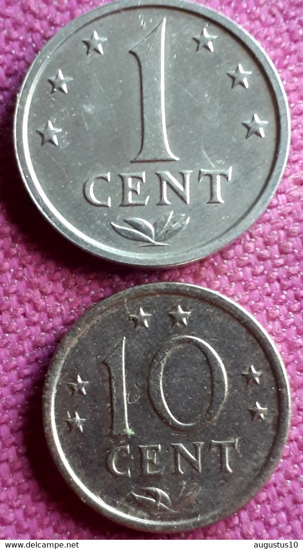 2 X NEDERLANDSE ANTILLEN : 1 CENT 1983 KM 8a + 10 CENT 1971 KM 10 Br.UNC - Antilles Néerlandaises