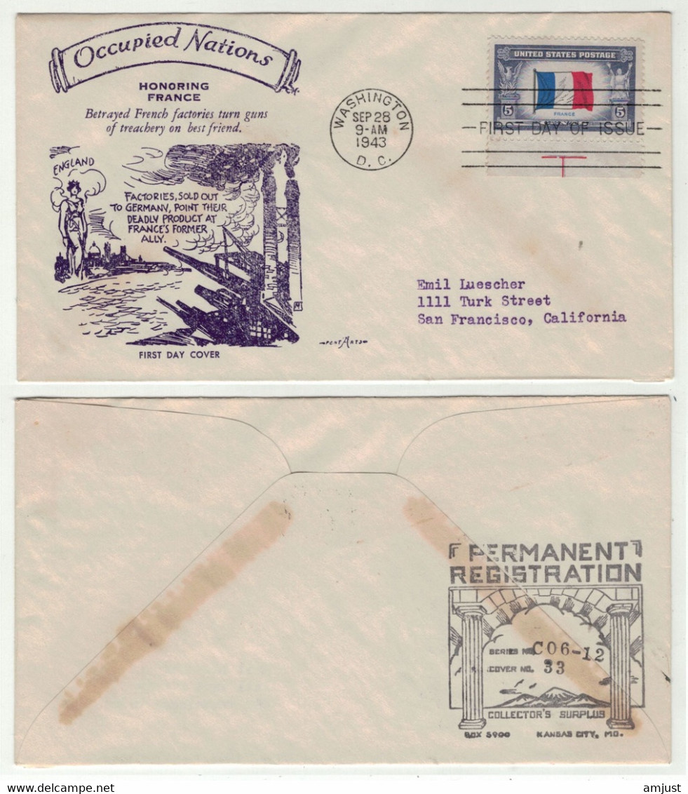 Etats-Unis // FDC // 1941-1950 // 1943 Occupied Nations, Honoring France - 1941-1950