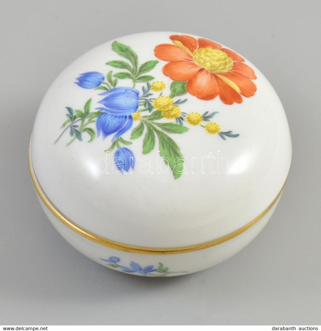 Meisseni Porcelán Bonbonniere Kézzel Festett, Jelzett, Hibátlan, D: 8 Cm - Otros & Sin Clasificación