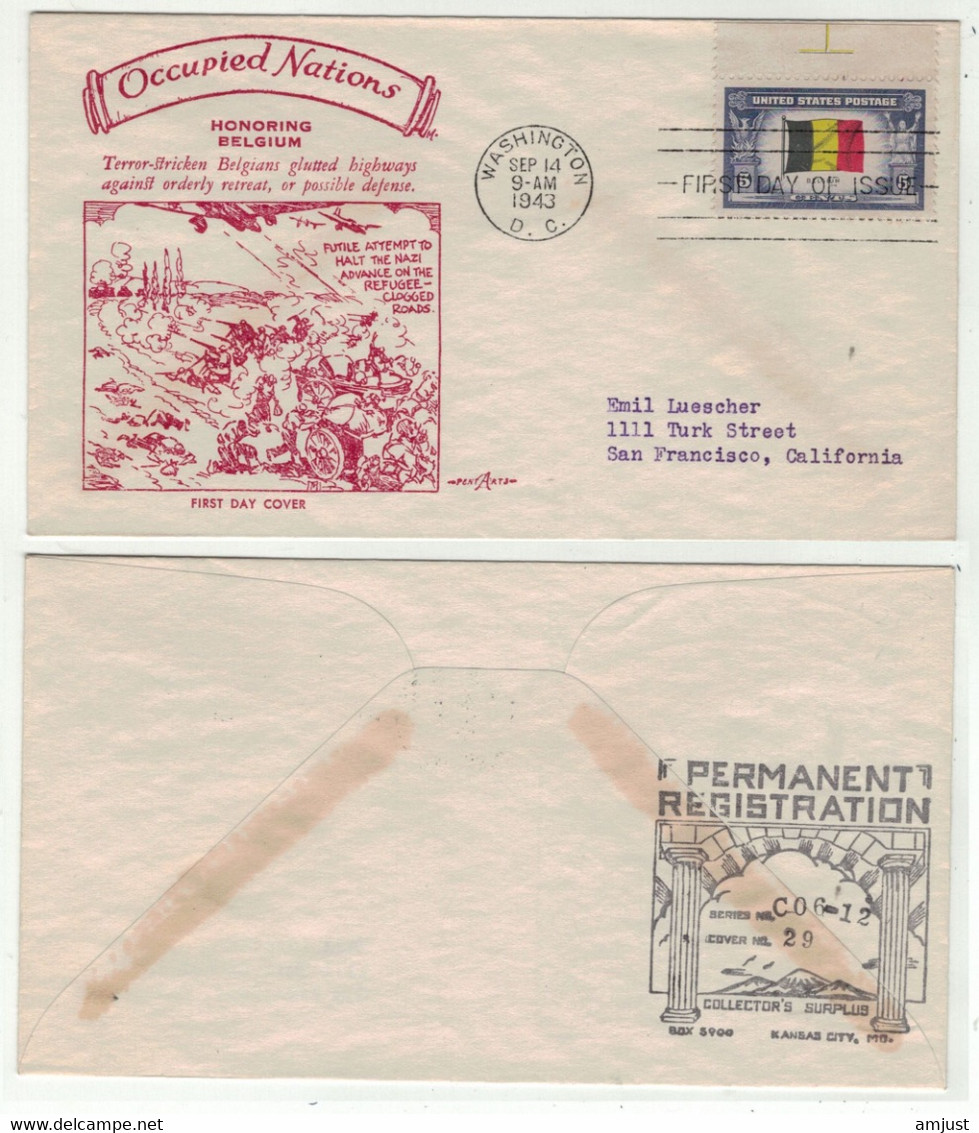 Etats-Unis // FDC // 1941-1950 // 1943 Occupied Nations, Honoring Belgium - 1941-1950