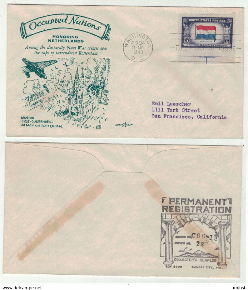 Etats-Unis // FDC // 1941-1950 // 1943 Occupied Nations, Honoring Netherlands - 1941-1950