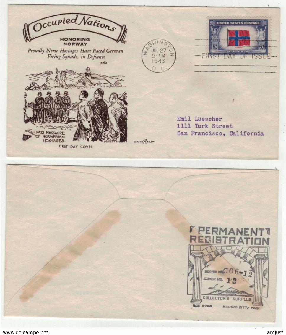 Etats-Unis // FDC // 1941-1950 // 1943 Occupied Nations, Honoring Norway - 1941-1950