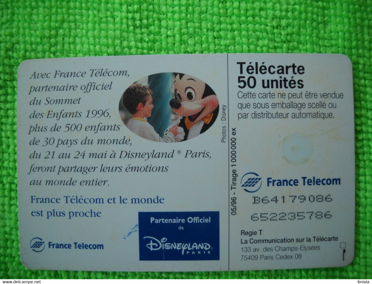 7070 Télécarte Collection Disney  Mickey  DISNEYLAND Sommet Des Enfants 1996   ( Recto Verso)  Carte Téléphonique - Disney