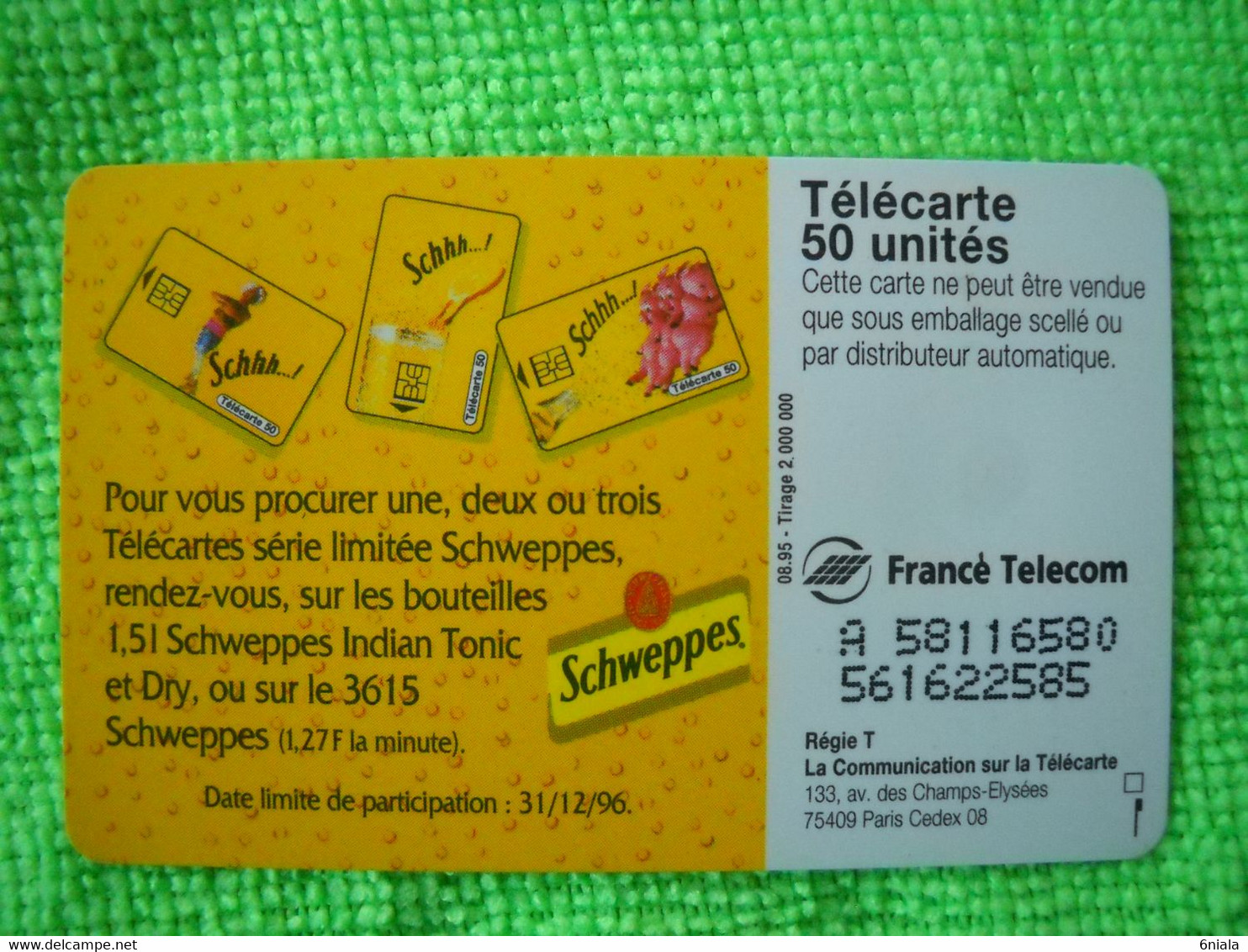 7077 Télécarte Collection Boisson Collectionnez  SCHWEPPES     50u  ( Recto Verso)  Carte Téléphonique - Alimentación