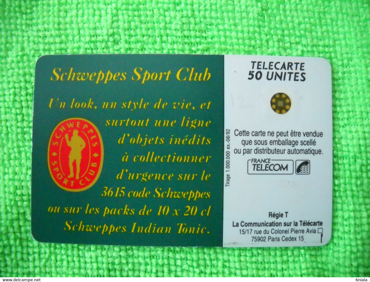 7078 Télécarte Collection Boisson  SCHWEPPES Sport Club  50u Réfrigérateur  ( Recto Verso)  Carte Téléphonique - Lebensmittel