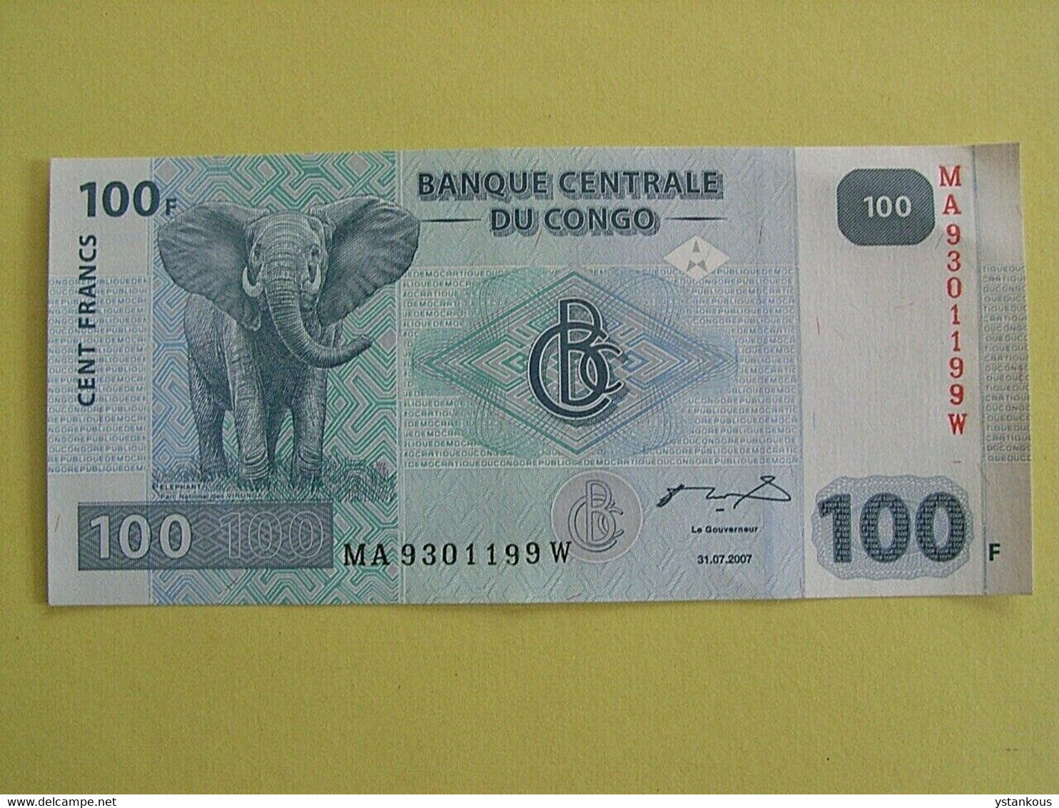 Billet De 100 Francs 2007 Banque Centrale Du Congo. - Sin Clasificación