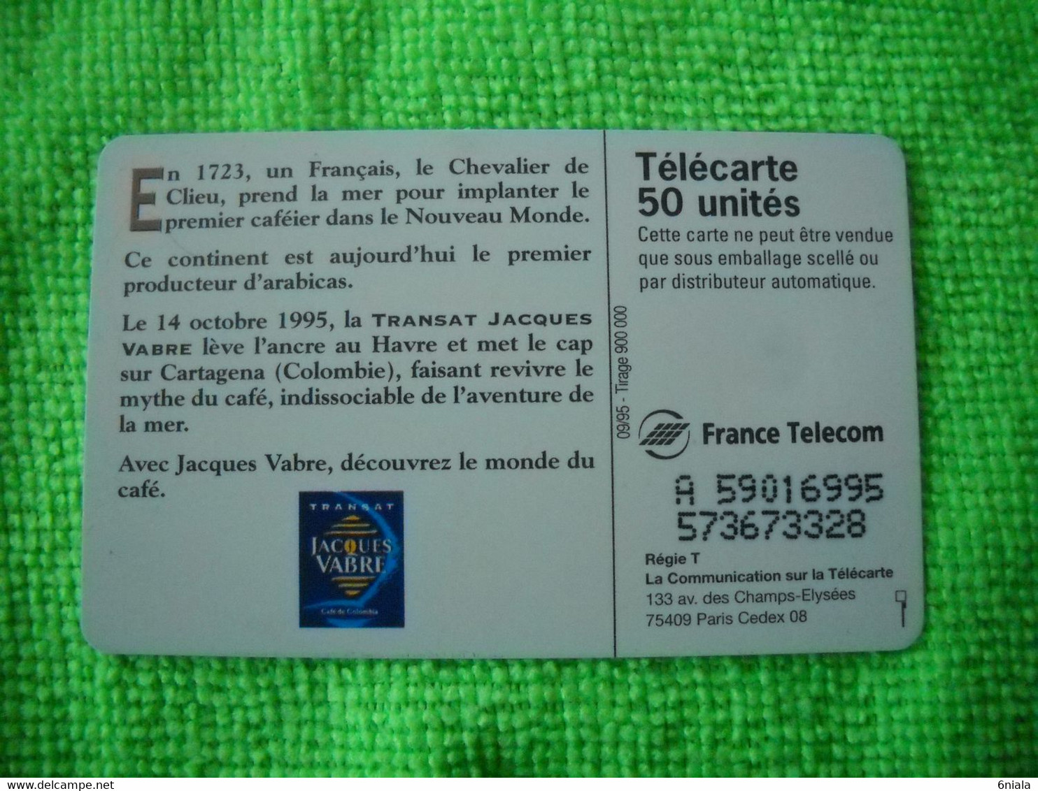 7087 Télécarte Collection TRANSAT JACQUES VABRE Café De Colombie  50u  ( Recto Verso)  Carte Téléphonique - Levensmiddelen