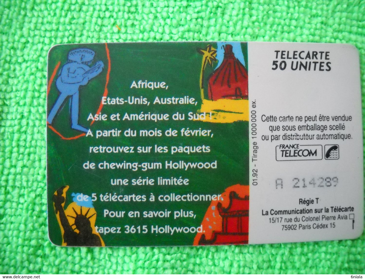 7088 Télécarte Collection HOLLYWOOD Chewing Gum  (Sucre) Cactus Kangourou 50u  ( Recto Verso)  Carte Téléphonique - Lebensmittel