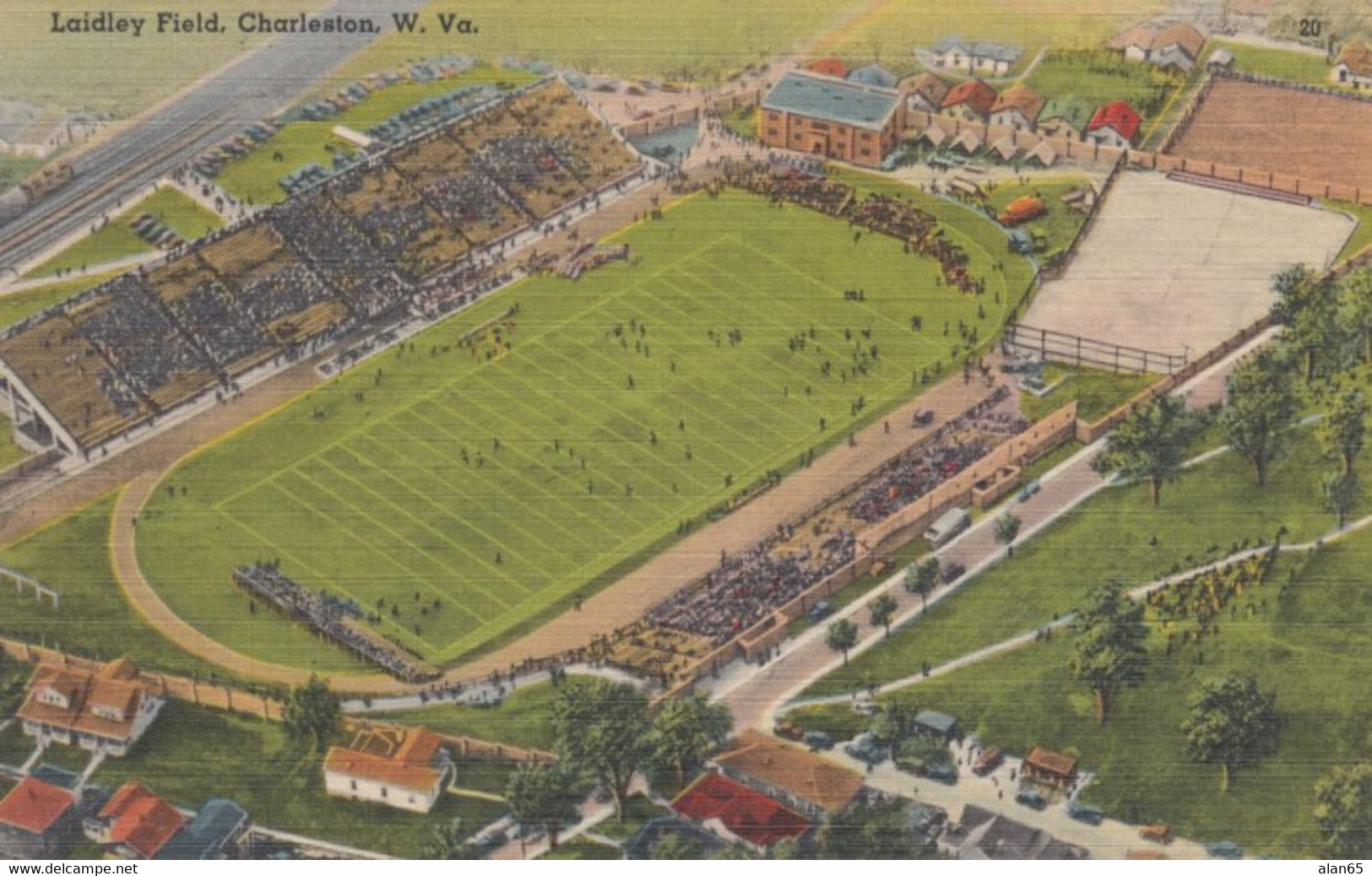 Charleston West Virginia, Laidley Field Football Field, C1930s/40s Vintage Linen Postcard - Charleston