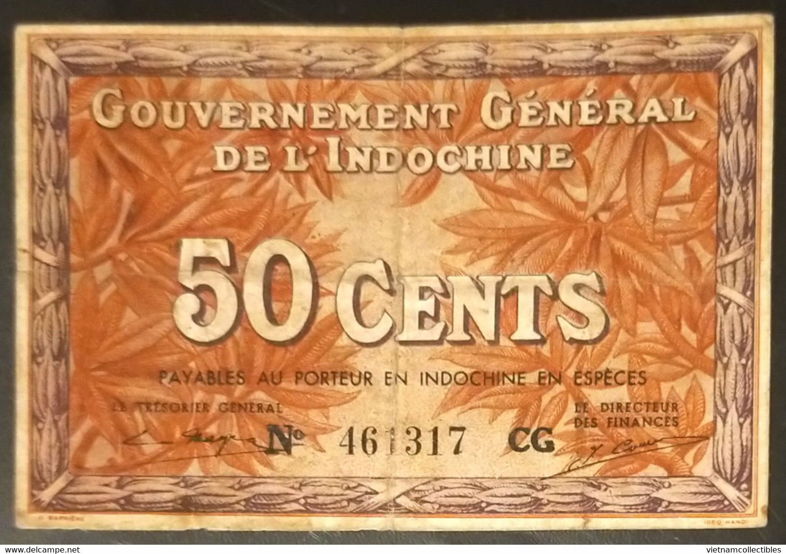 French Indochine Indochina Vietnam Viet Nam Laos Cambodia 50 Cents VF Banknote Note 1939 - Pick # 87d / 2 Photos - Indocina