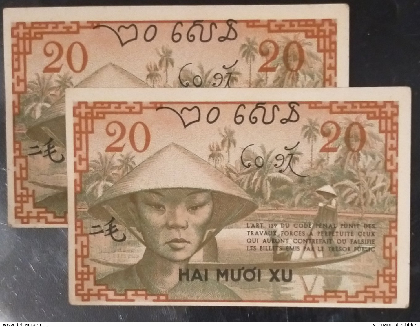 02 Indochine Indochina Vietnam Viet Nam Laos Cambodia 20 Cents AU Consecutive Banknote Notes 1939 - Pick # 86c / 2 Photo - Indochina