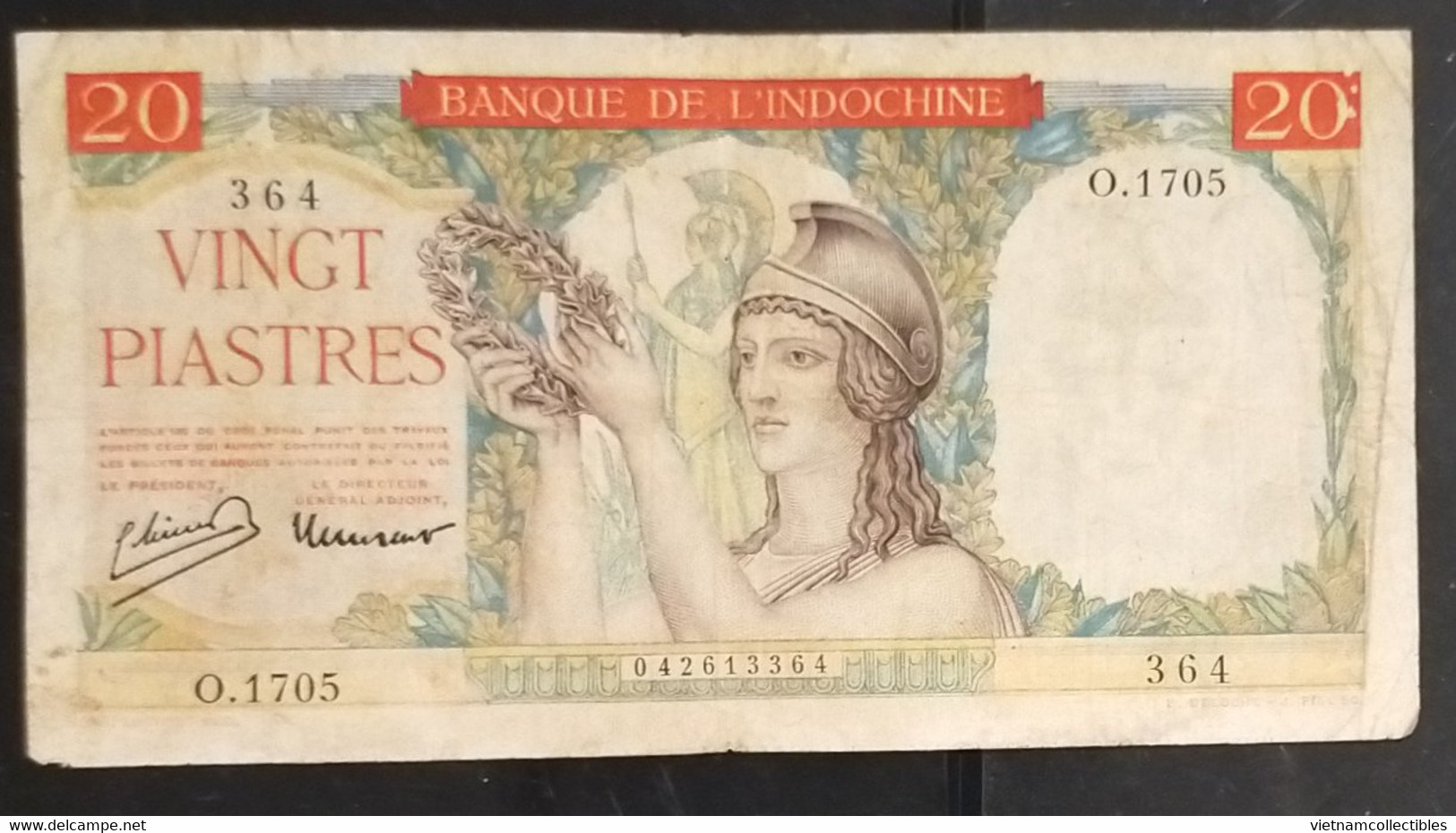 French Indochine Indochina Vietnam Viet Nam Laos Cambodia 20 Piastres VF Banknote Note 1949 - Pick # 81 / 02 Photos - Indocina