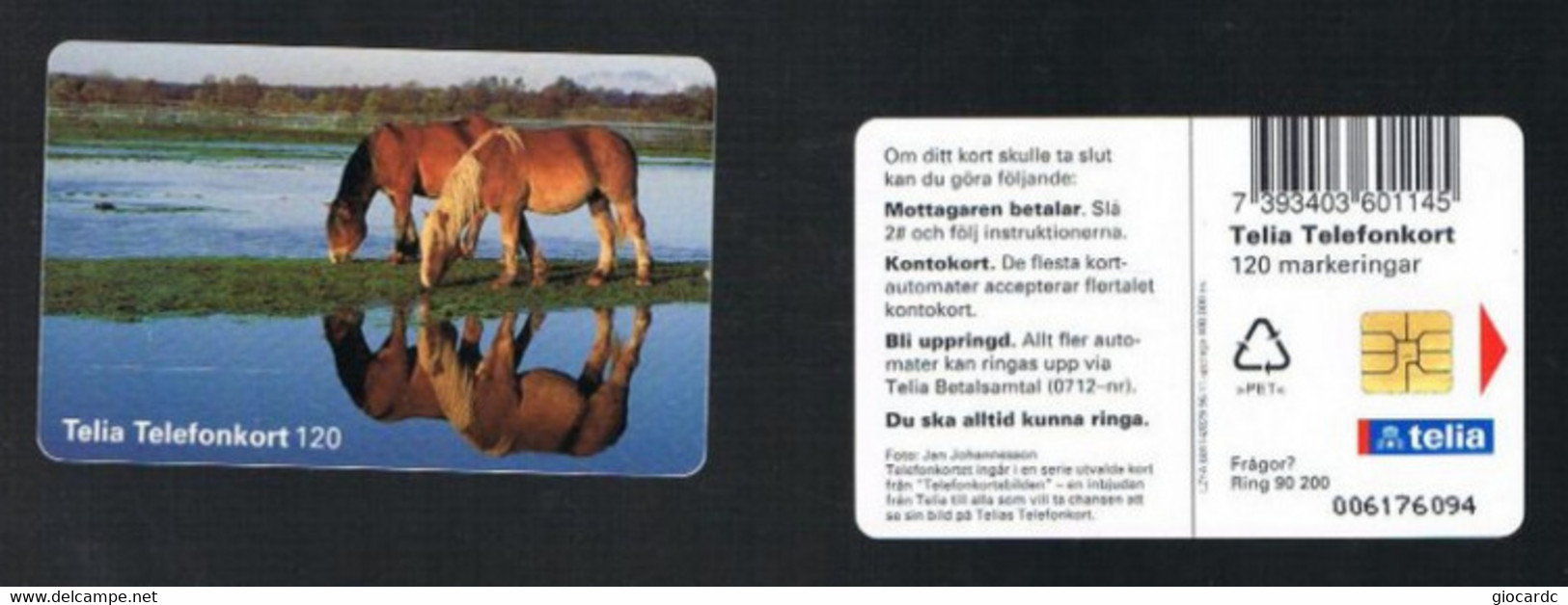SVEZIA (SWEDEN) - TELIA  (CHIP) - 1996     ANIMALS:      HORSES      -  USED ° - RIF. 9560 - Cavalli