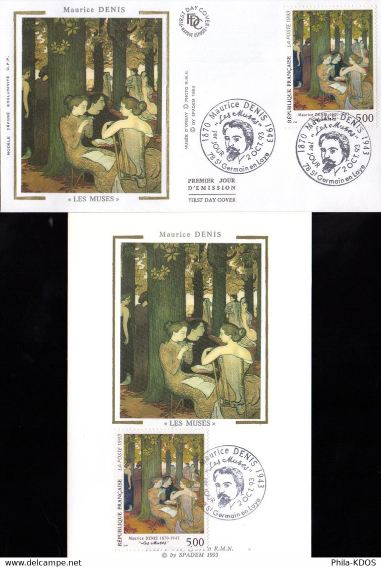 " LES MUSES DE MAURICE DENIS " Sur Carte Maximum Et Envel. 1er Jour Sur Soie De 1993. N°YT 2832 Parf. état CM FDC - Collections, Lots & Series