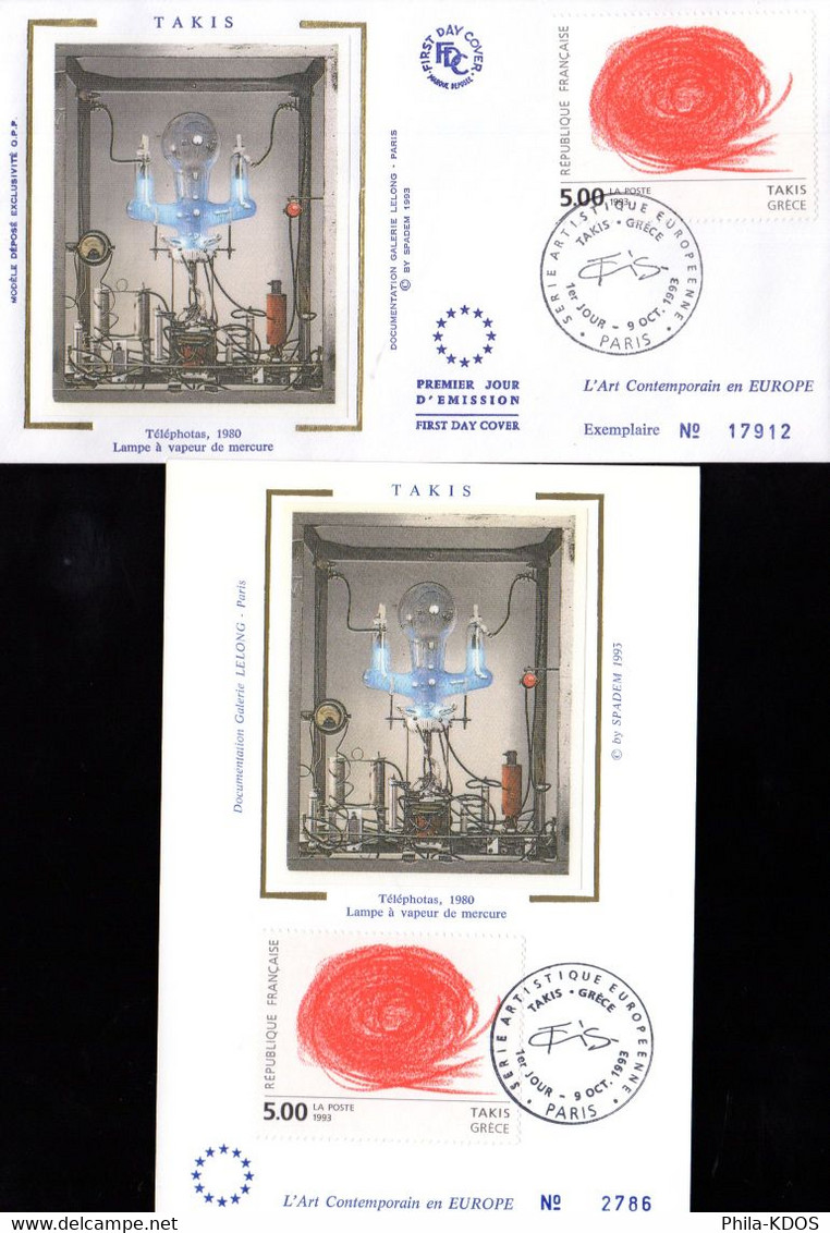 " OEUVRE DE TAKIS / GRECE " Sur Carte Maximum Et Envel. 1er Jour Sur Soie De 1993. N°YT 2834 Parf. état CM FDC - Colecciones & Series