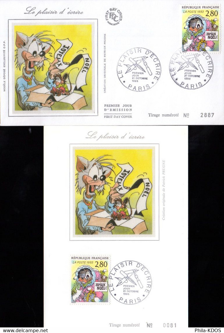 " BD : JOYEUX NOEL DE PRUGNE " Sur Carte Maximum Et Envel. 1er Jour Sur Soie De 1993. N°YT 2847 Parf. état CM FDC - Comics