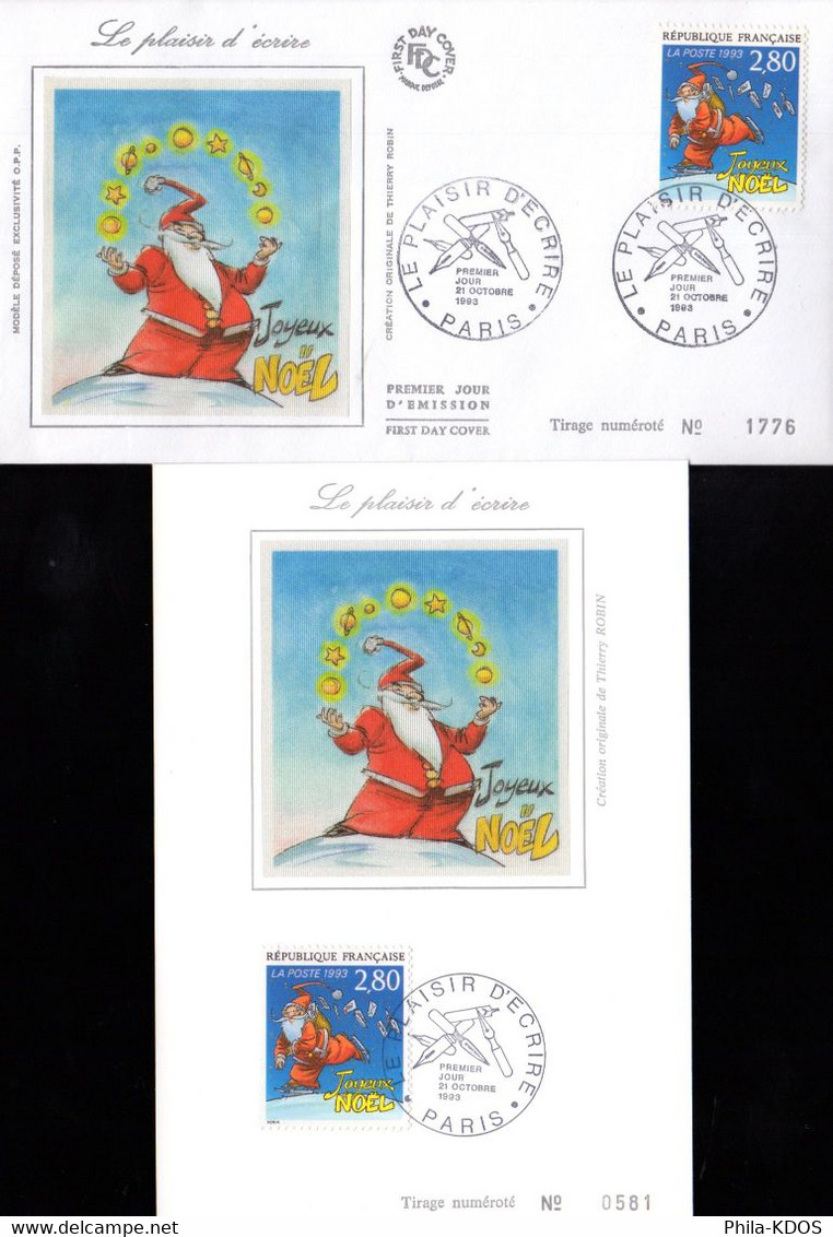 " BD : JOYEUX NOEL DE ROBIN " Sur Carte Maximum Et Envel. 1er Jour Sur Soie De 1993. N°YT 2846 Parf. état CM FDC - Cómics