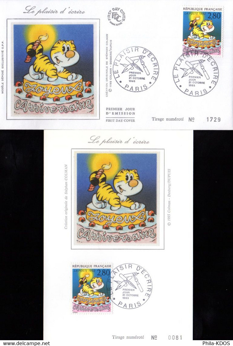 " BD : JOYEUX ANNIVERSAIRE DE COLMAN " Sur Carte Maximum Et Envel. 1er Jour Sur Soie De 1993. N°YT 2838 Parf état CM FDC - Cómics