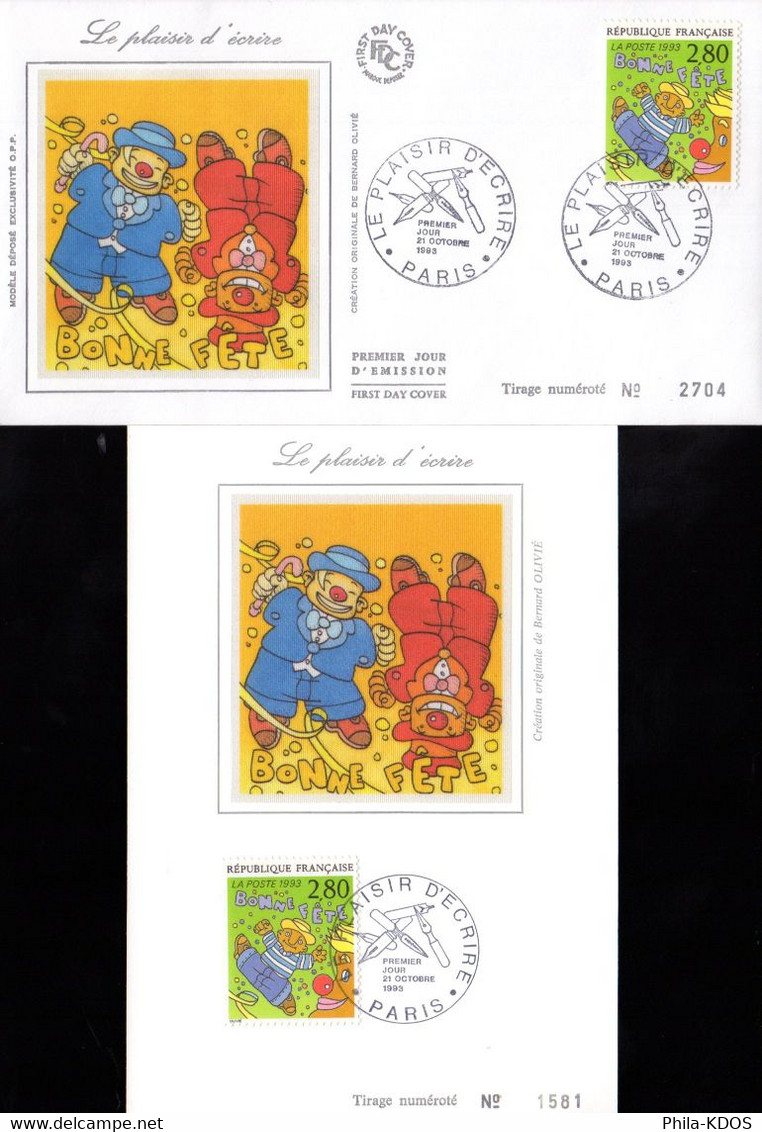 " BD : BONNE FETE DE OLIVIE " Sur Carte Maximum Et Envel. 1er Jour Sur Soie De 1993. N°YT 2837 Parf état CM FDC - Stripsverhalen