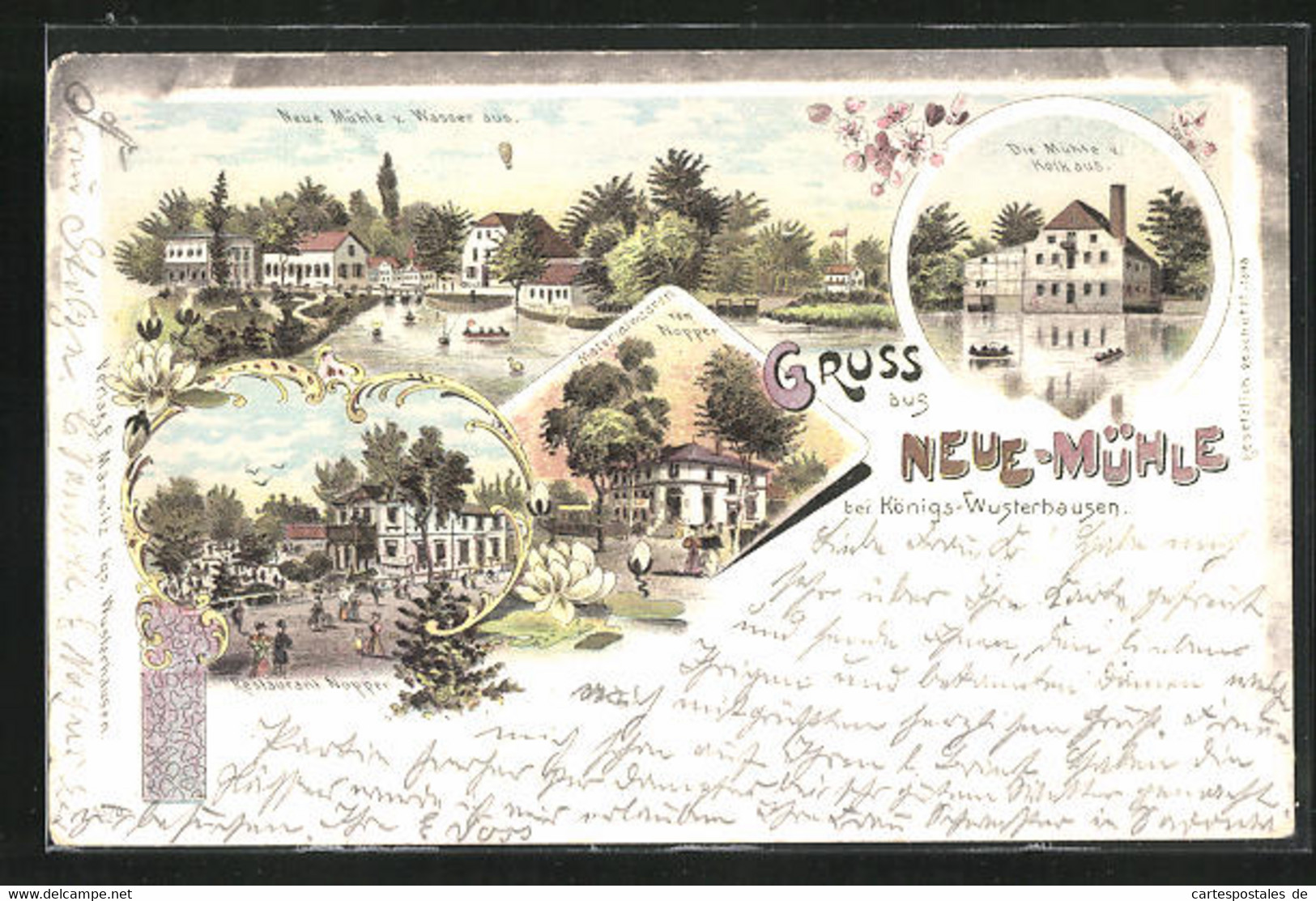 Lithographie Neue-Mühle Bei Königs-Wusterhausen, Restaurant Nopper, Materialwarenhandlung Von Nopper, Mühle V. Kolk - Wusterhausen