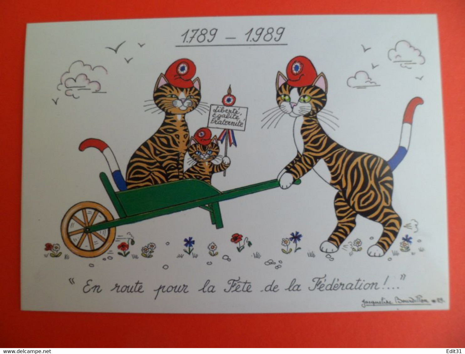 1989 Bicentenaire Revolution Tirage 1000 Ex. Ed. MONTMORILLON - Ill: BOURDILLON Famille Chat Bonnet Phrygien - Other & Unclassified