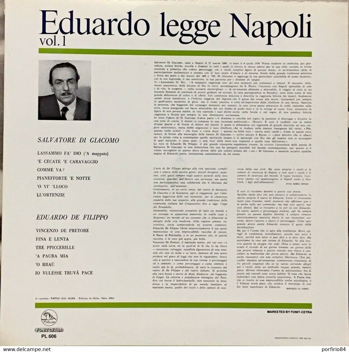 EDUARDO DE FILIPPO RARO LP - EDUARDO LEGGE NAPOLI VOL. 1 SALVATORE DI GIACOMO - Otros - Canción Italiana