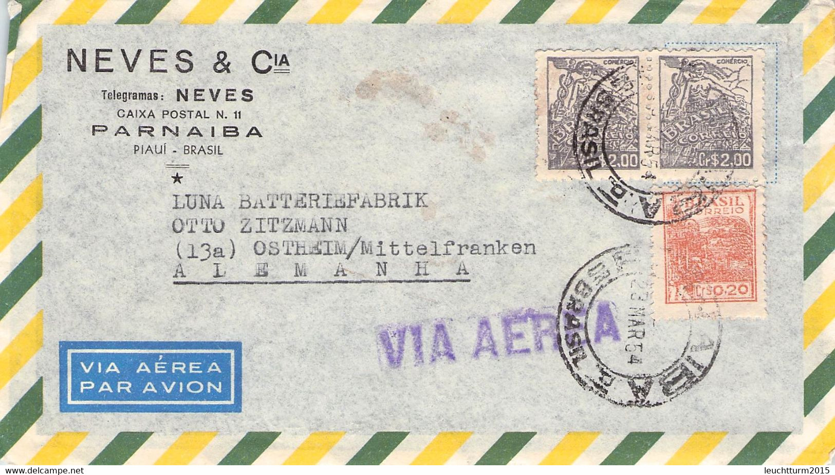 BRAZIL - AIRMAIL 1954 PARNAIBA > OSTHEIM/DE /QF 294 - Covers & Documents