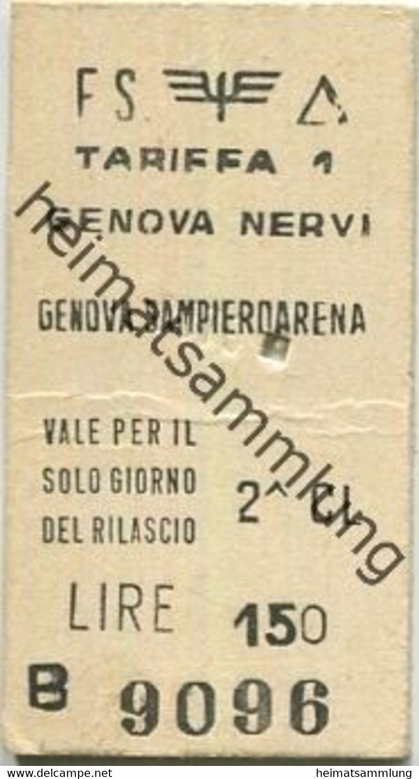 Italien - F.S. Genova Nervi Genova Sampierdarena - Biglietto Fahrkarte 1971 2. Cl. - Europa