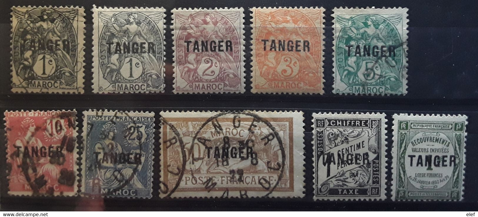 MAROC 1918 - 1924, Lot De 10 Timbres Surchargés TANGER Neufs * / Obl Entre Yvert 80 - 93 Dont Papier GC + TAXE 35,42,TB - Altri & Non Classificati