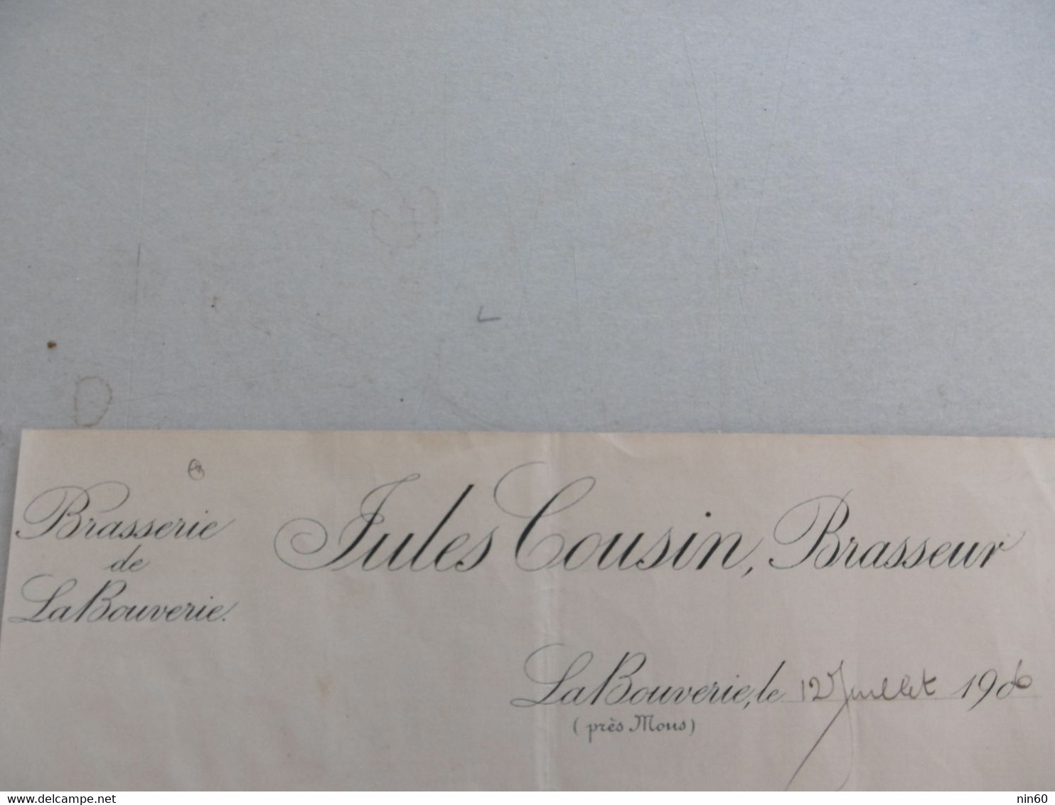 Brasserie Brouwerij De La Bouverie, Jules COUSIN 12/7/1906 Signé Brasseur; Dernier Exemplaire Collection - 1900 – 1949