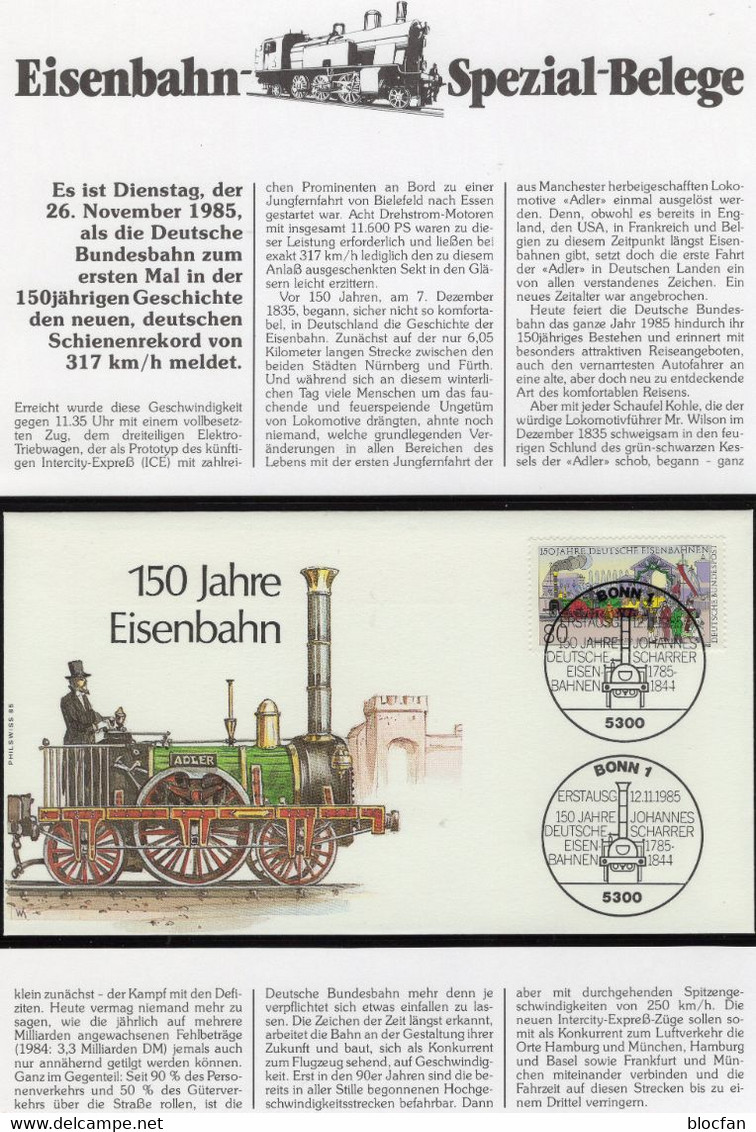 150 Jahre Bahn 1985 FDC 3€ Dampf-Lokomotive Adler 1.Fahrt Nürnberg-Fürth Eisenbahn-Spezial-Beleg Train Cover Of Germany - Storia Postale