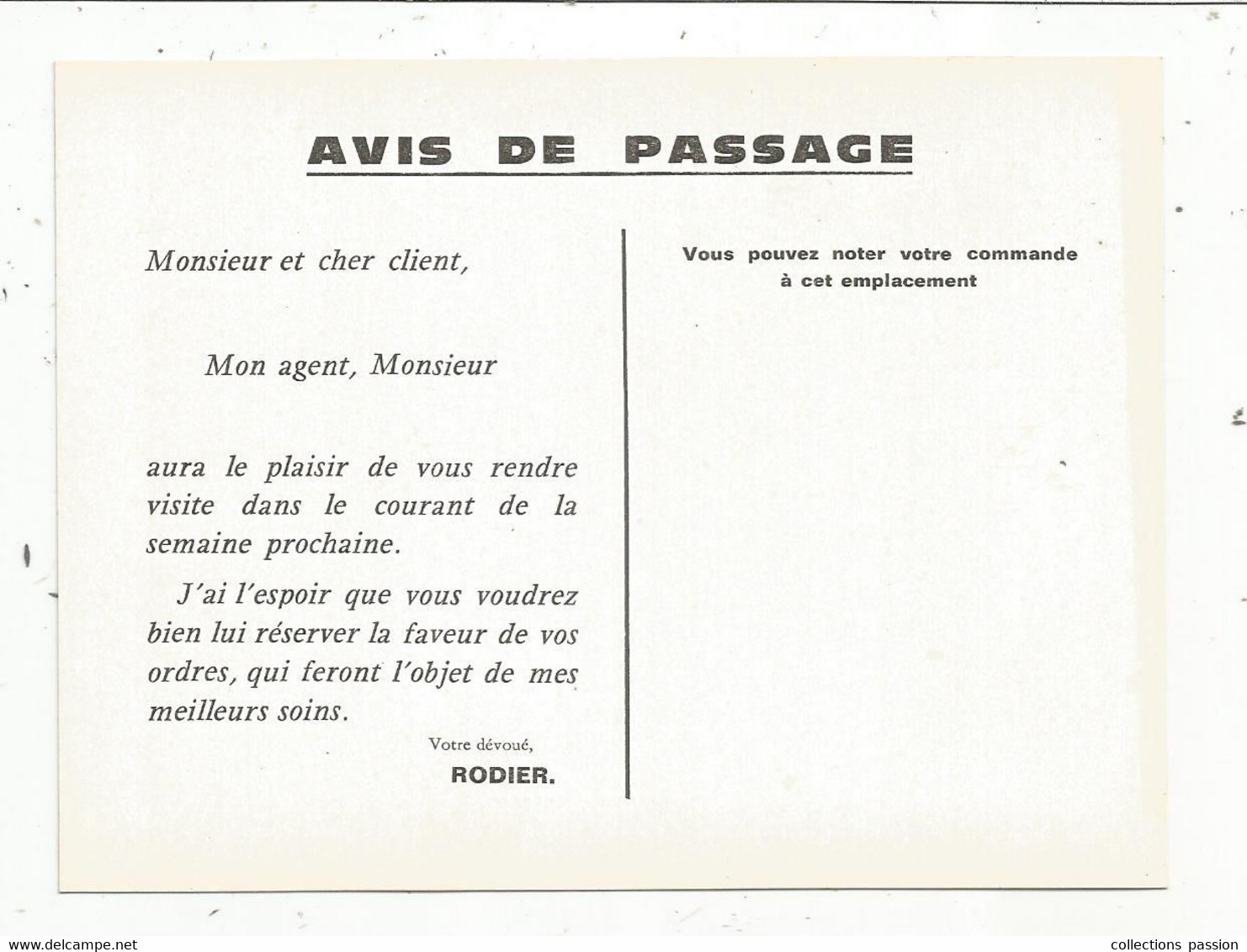 Carte De Visite , Distillerie De La CHAUMIERE , Sté RODIER Père & Fils , CIVRAY , Vienne , Avis De Passage ,2 Scans - Visitekaartjes