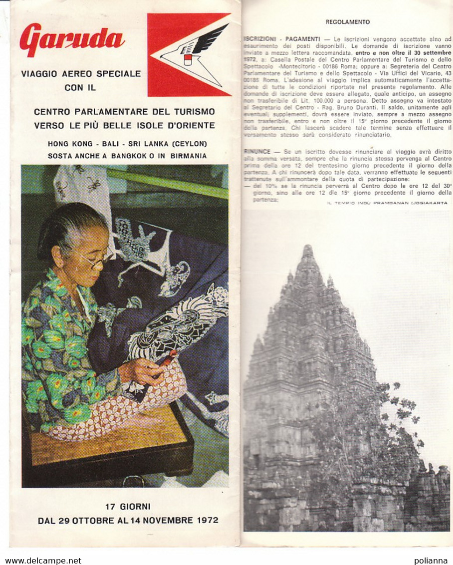 B2264 - Brochure AVIAZIONE - GARUDA LINES - VIAGGIO AEREO SPECIALE ISOLE D'ORIENTE Ed.1972/BALI/BEDHULU/TEMPIO INDU' - Cadeaux Promotionnels