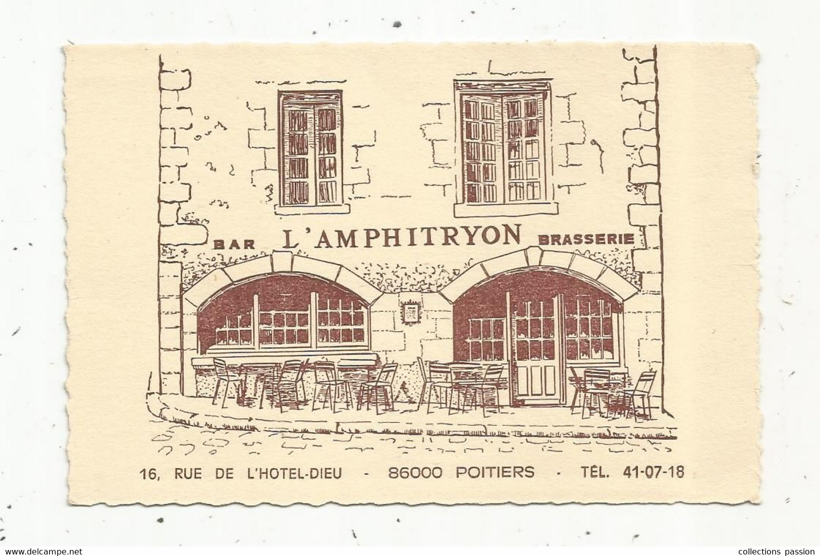 Carte De Visite , Bar , Brasserie ,L'AMPHITRYON , POITIERS ,  Vienne , 2 Scans - Visitekaartjes