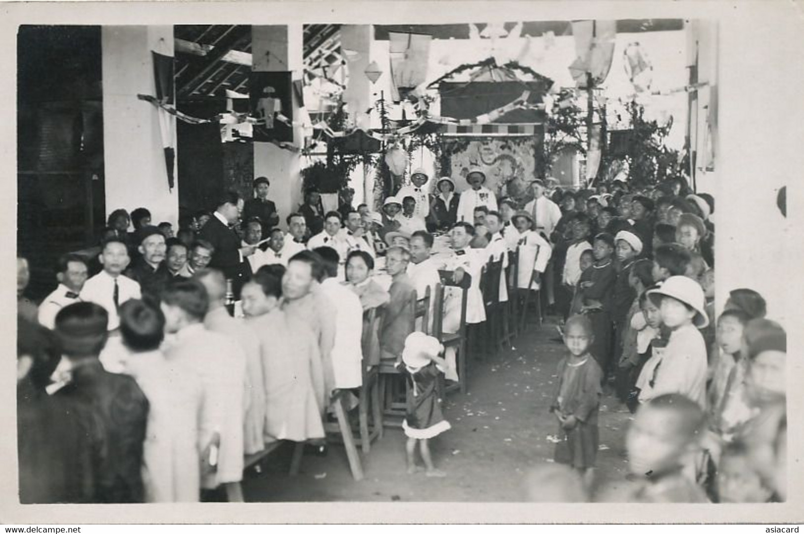 Real Photo  Celebration Rich Eating And Poor Watching. Colonialisme - Laos