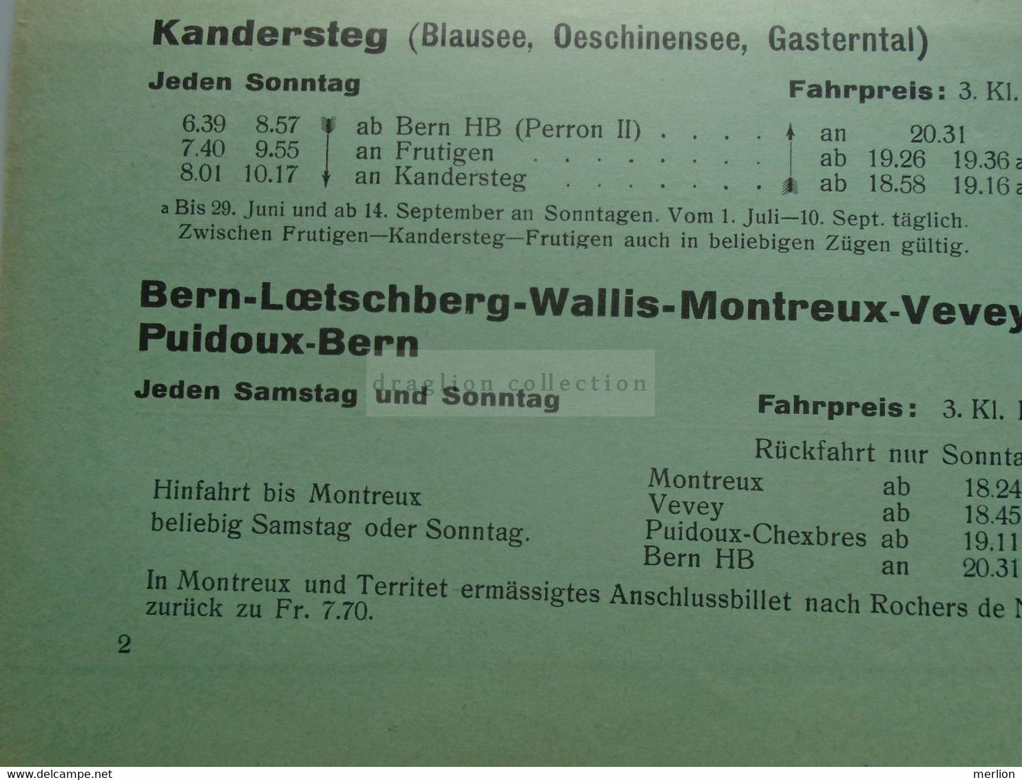 ZA370.12  Tourism Brochure   SBB Bern Hauptbahnhof - Ausflugsfahrten 1947 -Thunersee -Kandersteg - Montreux - Luzern