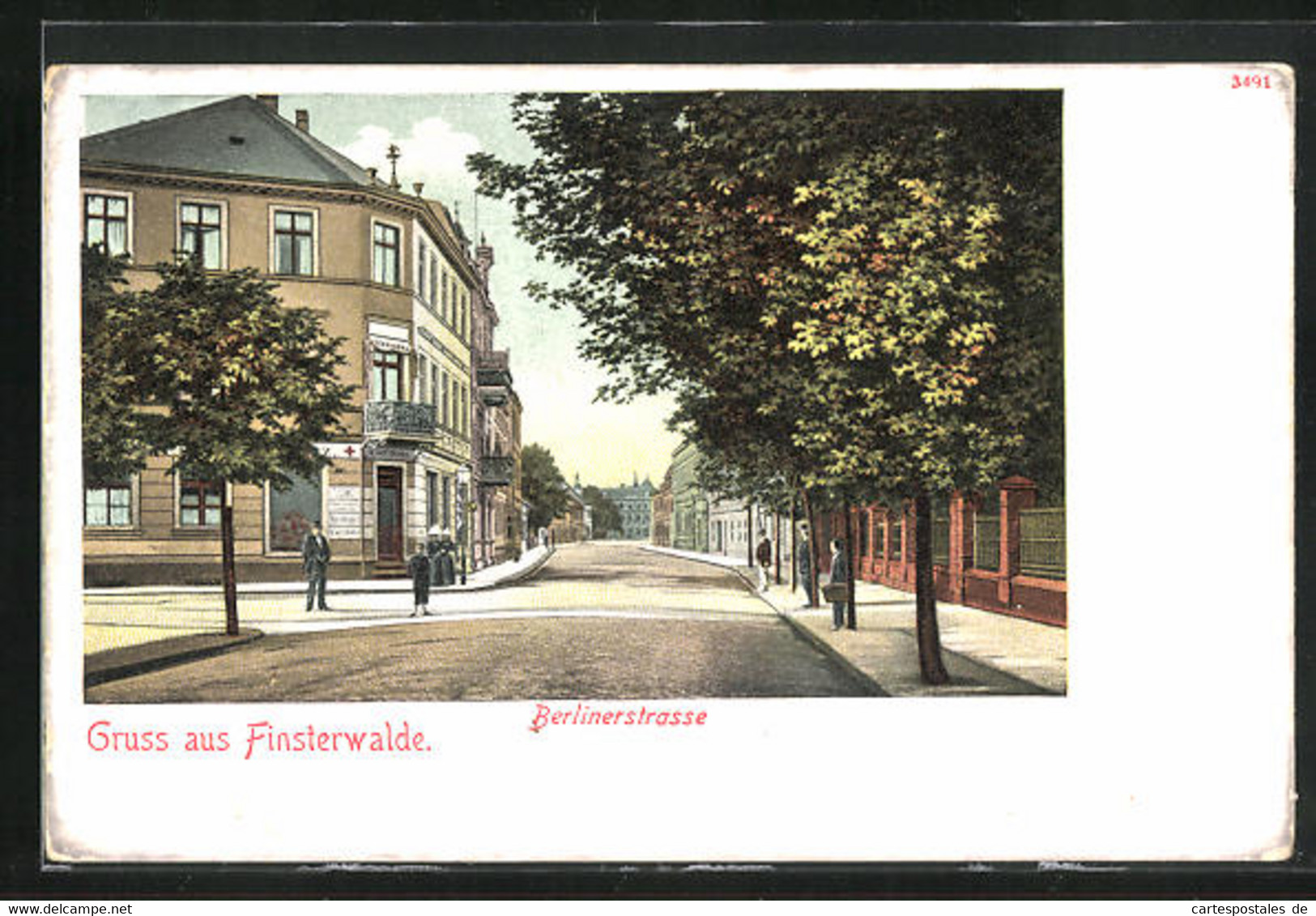 Lithographie Finsterwalde, Blick In Die Berlinerstrasse - Finsterwalde