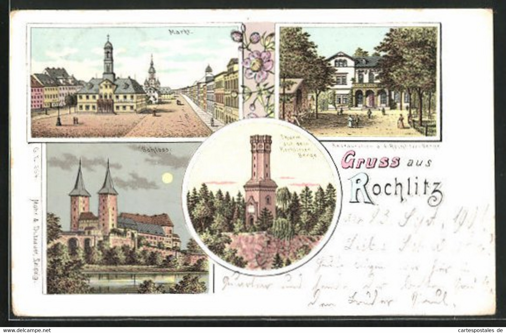 Lithographie Rochlitz, Markt, Restauration A. D. Rochlitzer Berge, Schloss, Thurm Auf Dem Rochlitzer Berg - Rochlitz