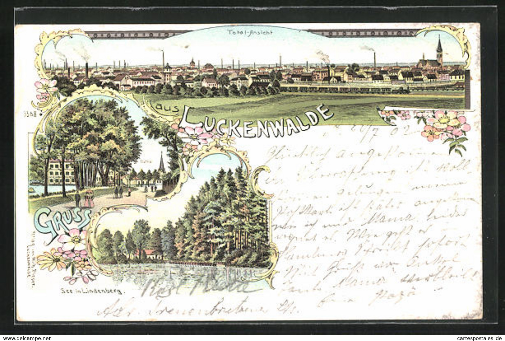 Lithographie Luckenwalde, See In Lindenberg, Strassenpartie Mit Elsthal - Luckenwalde