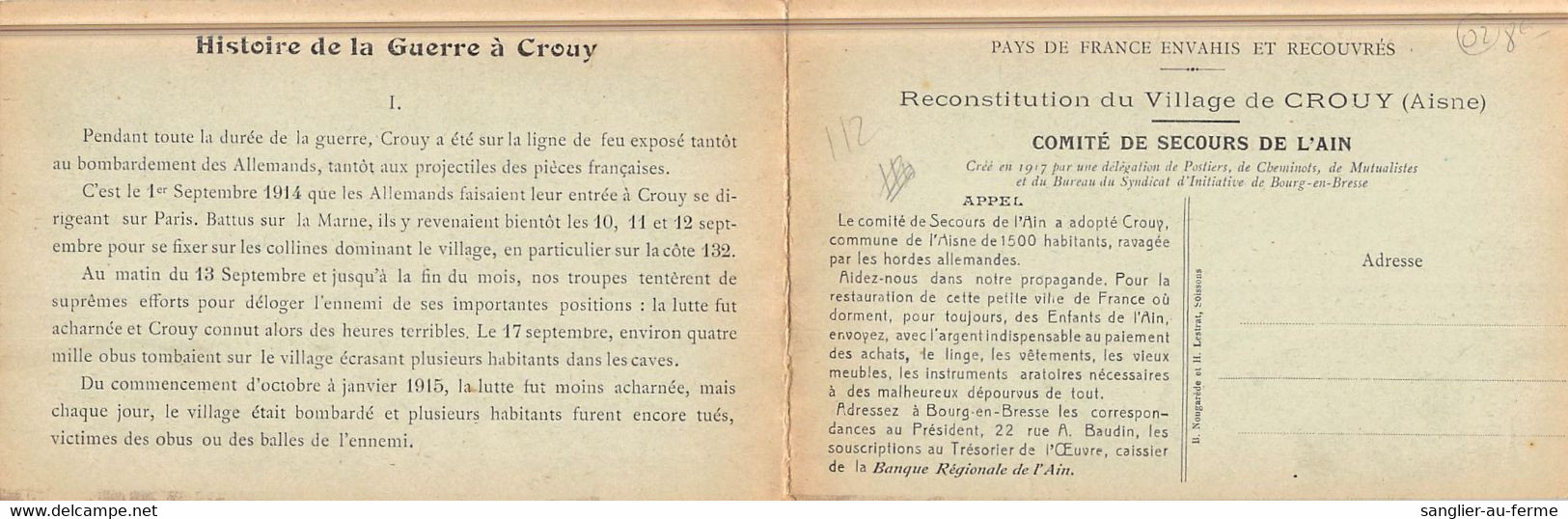 CPA 02 CROUY AVANT ET APRES LA GUERRE RUE DE LAON (cpa Double - Other & Unclassified