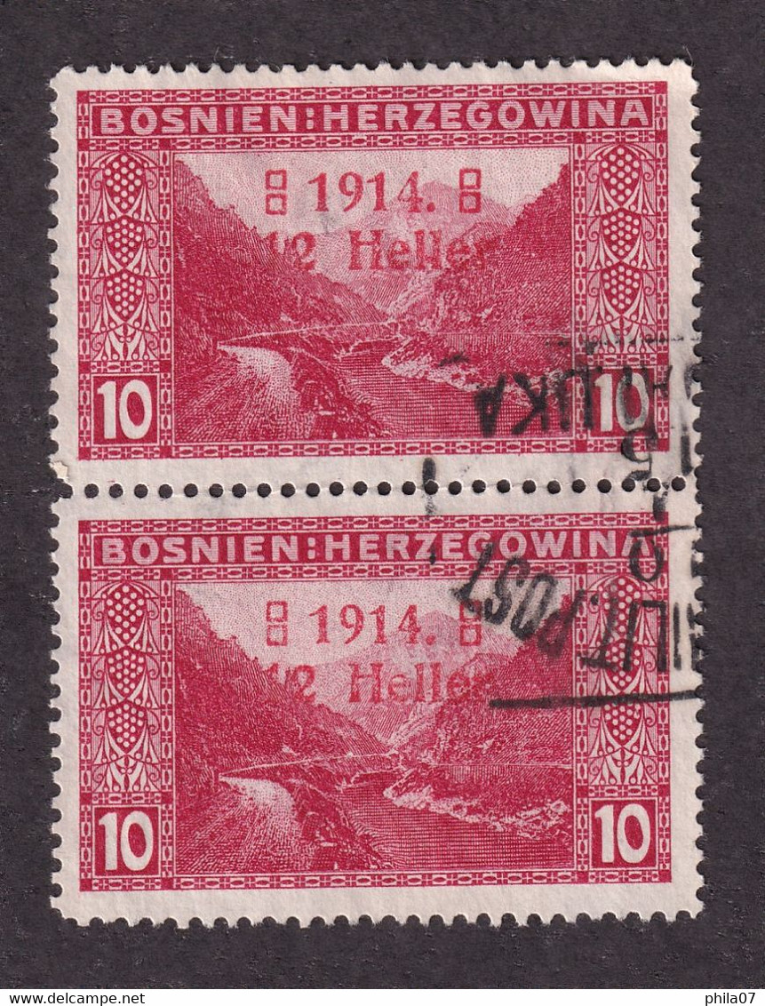 Bosnia And Herzegovina - 10 Hellera In Vertical Pair With Overprint 1914 With Big 4 And Small 4 - Bosnie-Herzegovine