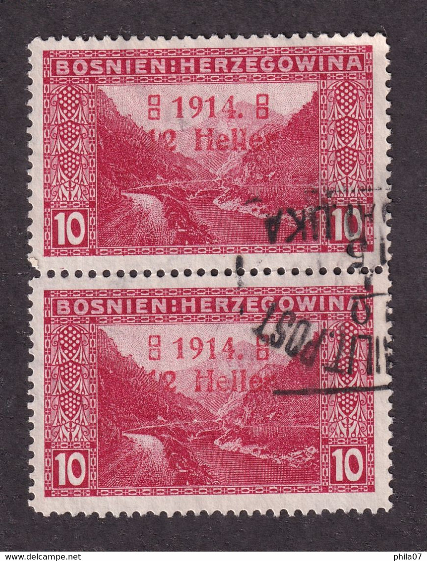 Bosnia And Herzegovina - 10 Hellera In Vertical Pair With Overprint 1914 With Big 4 And Small 4 - Bosnien-Herzegowina