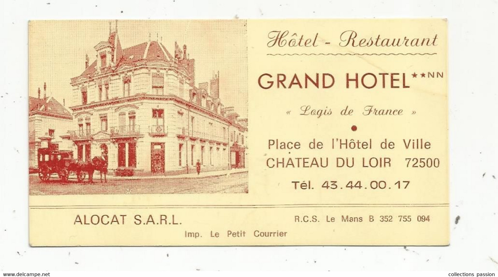 Carte De Visite , Hôtel-restaurant , GRAND HOTEL ,72 , CHATEAU DU LOIR , Plan , 2 Scans - Visitekaartjes