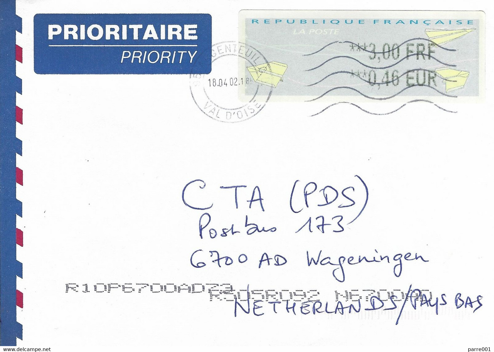 France 2002 Argenteuil « Avions En Papier » ATM EMA Cover - 2000 « Avions En Papier »