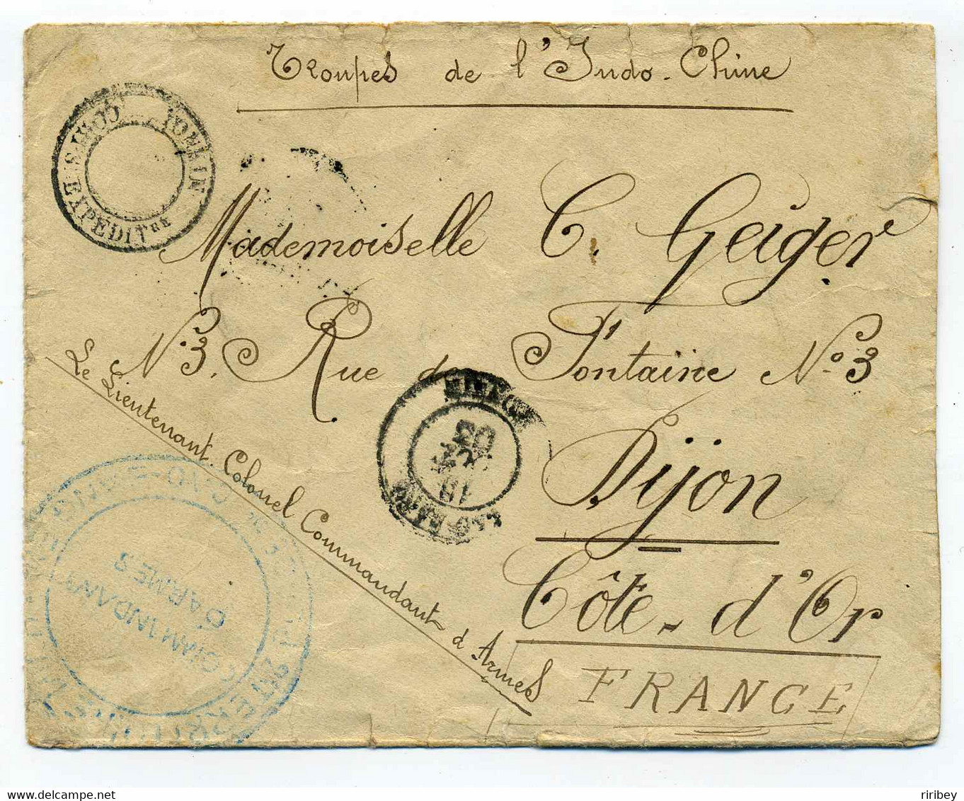 TONKIN Corps Expeditionnaire / Troupes  De L'IndoChine / 1903 - Army Postmarks (before 1900)