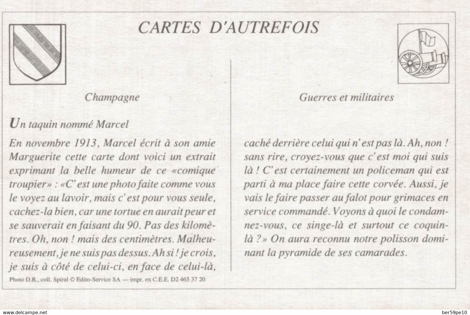 CARTES D'AUTREFOIS GUERRES ET MILITAIRES CHAMPAGNE UN TAQUIN NOMME MARCEL - Champagne-Ardenne
